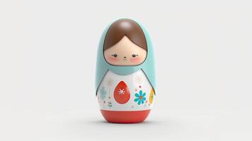 3D Render of Matryoshka Doll Against Background And Copy Space. Easter Day Concept. photo