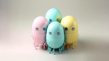 3D Render of Soft Color Robotic Egg Shape On Shiny Grey Background. Happy Easter Day Concept. photo