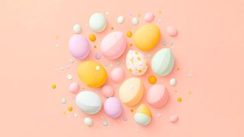 3D Render of Soft Color Easter Eggs Decorative Pastel Pink And Background And Copy Space. Happy Easter Day Concept. photo