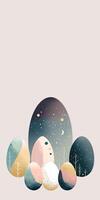 Flat Style Night Landscape In Egg Shapes And Copy Space. Easter Day Concept. photo