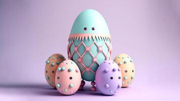 3D Render of Robotic Egg Cartoons Against Pastel Purple Background. photo