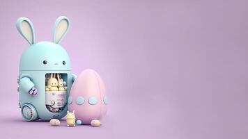 3D Render of Robotic Rabbit Characters With Eggs On Pink Background And Copy Space. Happy Easter Concept. photo