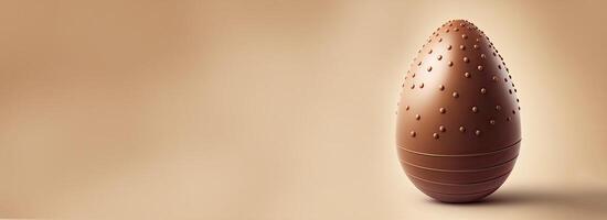 3D Render of Chocolate Dotted Egg Against Pastel Brown Background And Copy Space. Happy Easter Concept. photo