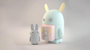 3D Render of Robotic Rabbits Character On Grey Background And Copy Space. photo