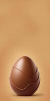 3D Render of Wavy Chocolate Egg Against Light Brown Background And Copy Space. Happy Easter Concept. photo