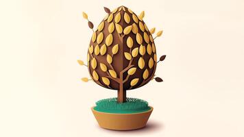 3D Render of Oval Or Egg Shape Tree Against Cosmic Latte Background And Copy Space. photo