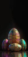 3D Render of Cloisonne Egg Against Reflection Black Background And Copy Space. photo