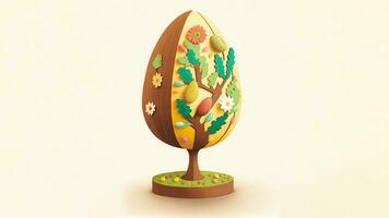 3D Render of Easter Eggs Tree Against Cosmic Latte Background And Copy Space. Easter Concept. photo