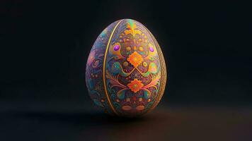 3d hacer de étnico floral huevo en oscuro antecedentes y Copiar espacio. contento Pascua de Resurrección concepto. foto