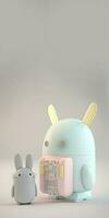 3D Render of Robotic Rabbits Character On Grey Background And Copy Space. photo