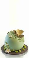 3D Render Of Pastel Green And Brown Floral Egg And Copy Space. Easter Concept. photo