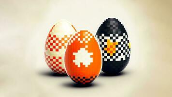 Pixel Style Colorful Eggs On Golden Background And Copy Space. Easter Concept. photo