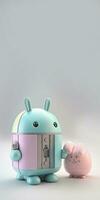 3D Render of Two Robotic Rabbits Character On Grey Background And Copy Space. photo