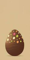 Flat Style Chocolate Egg Against Pastel Brown Background And Copy Space. Easter Concept. photo