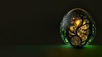 3D Render of Illuminate Floral Egg Against Dark Background And Copy Space. Easter Concept. photo