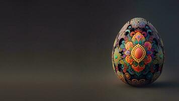 3D Render of Multicolor Mandala Egg Against Brown Background And Copy Space. Happy Easter Concept. photo