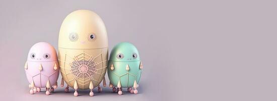 3D Render of Robotic Egg Shapes On Pastel Pink Background. Happy Easter Day Concept. photo