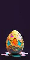 Colorful Paper Fluid Or Floral Egg Against Purple Background And Copy Space. Easter Concept. photo