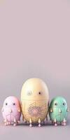 3D Render of Robotic Egg Shapes On Pastel Pink Background. Happy Easter Day Concept. photo