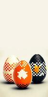 Pixel Style Colorful Eggs On Golden Background And Copy Space. Easter Concept. photo