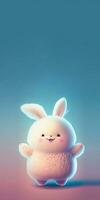 3D Render of Excited Rabbit Character Standing On Shiny Blue And Pink Gradient Background And Copy Space. photo