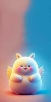 3D Render of Happy Rabbit Character With Wings On Shiny Pink And Blue Gradient Background And Copy Space. photo