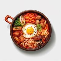 resaca estofado coreano comida desde carne de vaca caldo, con repollo, frijol coles, rábano. ai generado foto