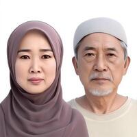 realista retrato de medio años musulmán asiático pareja, real imagen, generativo ai. foto