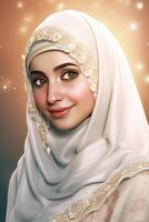 Attractive Beautiful Muslim Young Girl Character Wearing Hijab Headscarves, . photo