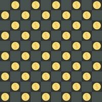 Seamless pattern of gold coins on dark chessboard vector