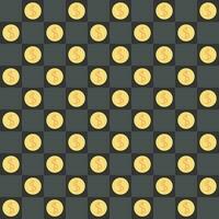 Seamless pattern of gold coins on dark chessboard vector