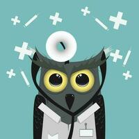 owl medical doctor prepares his head mirror device to examine and diagnose patient, hand drawn vector illustration