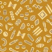 Pasta seamless pattern. Vector background with italian noodle, fusilli, macaroni, ravioli, spaghetti. Food flat colorful illustration.