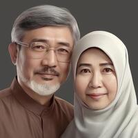 Realistic Portrait of Mid Age Muslim Asian Couple, Actual Image, . photo