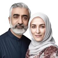 Realistic Portrait of Attractive Muslim Mid Age Blonde Couple, Actual Image, . photo