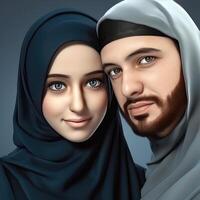 Attractive Young Arab Couple Character Wearing Traditional Attire, . photo