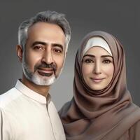 Realistic Portrait of Attractive Muslim Mid Age Blonde Couple, Actual Image, . photo