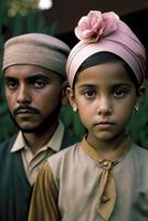 Realistic View of Arabic Islamic Farmer Kids Wearing Skull Cap and Traditional Kurta On Nature Background. Illustration. photo