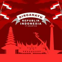 Indonesia independence day on 17th august, greeting card and social media post, banner and poster flat style design vector