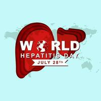 mundo hepatitis día en 28 julio, saludo tarjeta bandera diseño en papel cortar estilo con corazón decoración y mundo mapa vector