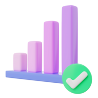 3d graphique croissance icône avec vérifier Des marques sur transparent. confirmé ou approuvé statistique une analyse icône. outils à mesure de affaires succès. Les données élément. 3d le rendu. png