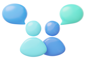 3d people speech balloon icon. Glossy chat bubble symbol on transparent. Social media messages box. Comment text cloud for website. Talk online support concept. Cartoon icon minimal smooth. 3d render. png