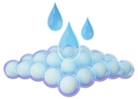 3D power dry icon. Water drop fall into blue desiccant. Close up materials of moisture absorbing fiber sheets. Odor materials for baby, adult diapers, sanitary pad, absorbent pad advertise. 3d render. png