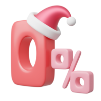 0 percent interest installment with Santa Claus red hat floating isolated on transparent. Online payment. Digital marketing. E commerce. Promotion in christmas, winter. Cartoon icon smooth. 3d render. png