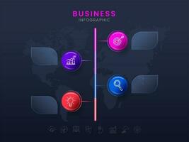 World Map Business Infographic Timeline Template With Icons And Glass Tags or Labels Space For Text. photo