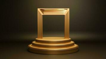 3D Rendering Golden Arched Podium, Product Presentation Background. photo