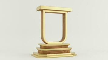 3D Rendering Golden Frame Stand or Podium Mockup On Gray Background. photo