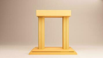 3D Render of Chrome Yellow Arched Stage or Podium And Copy Space. photo