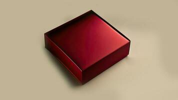 3D Render of Red Gift Box On Pastel Golden Background And Copy Space. photo