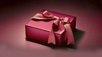 3D Render Of Matte Red Gift Box With Silk Bow Ribbon And Copy Space. photo
